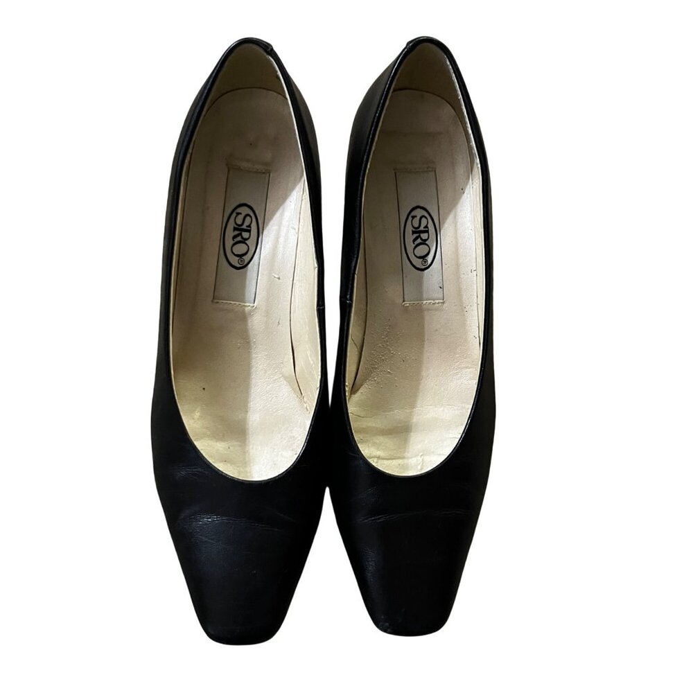 Vintage SRO Leather Heels Women’s 7.5M Blue Low Heel Pumps Used - Picture 15 of 16